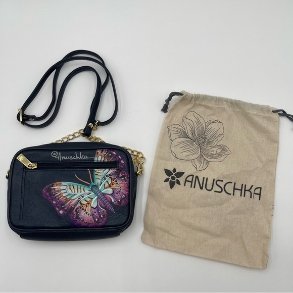 New Anuschka Hand Painted Leather RFID Camera Crossbody Bag Magical Wings - Picture 13 of 13